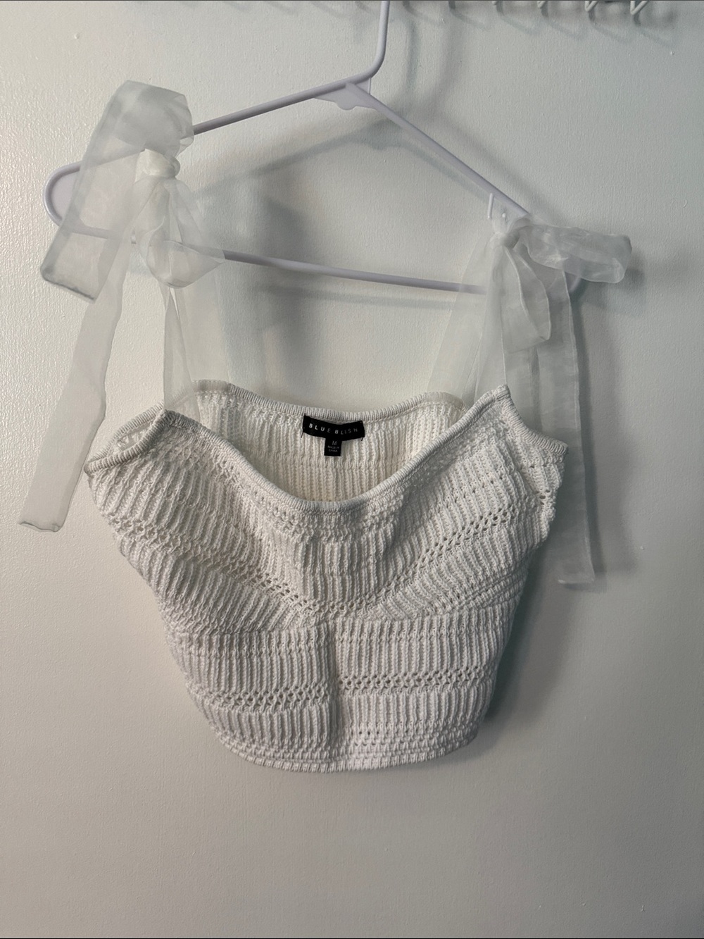 Blueblush White Crochet Tie-Shoulder Cropped Top